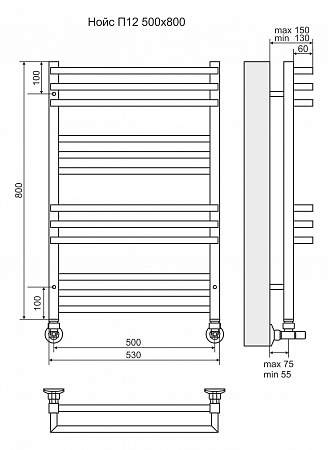 Нойс П12 500х800 Полотенцесушитель  TERMINUS Шахты - фото 3