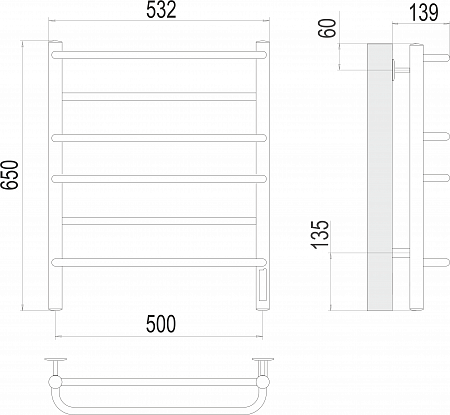 Евромикс П6 500х650 Электро (quick touch) Полотенцесушитель  TERMINUS Шахты - фото 3