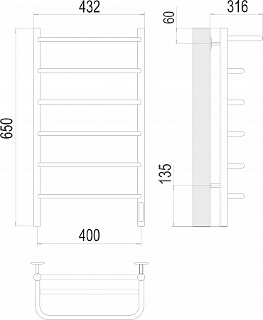 Полка П6 400х650 Электро (quick touch) Полотенцесушитель  TERMINUS Шахты - фото 3