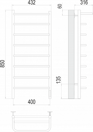 Полка П8 400х850 Электро (quick touch) Полотенцесушитель  TERMINUS Шахты - фото 3