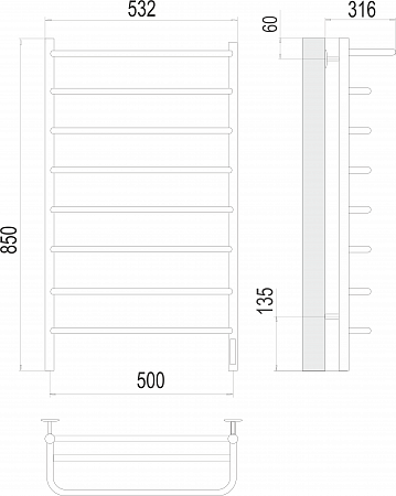 Полка П8 500х850 Электро (quick touch) Полотенцесушитель  TERMINUS Шахты - фото 3