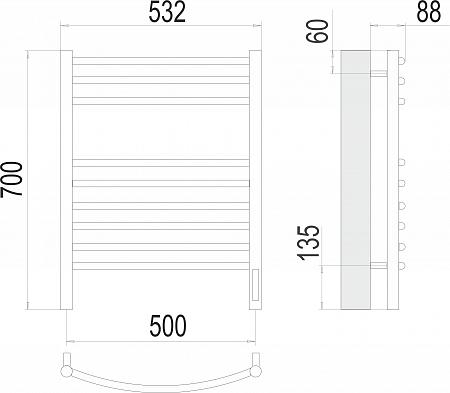 Классик П9 500х700 электро (sensor quick touch)  Полотенцесушитель TERMINUS Шахты - фото 3