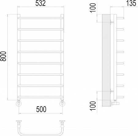 Стандарт П8 500х800  Полотенцесушитель  TERMINUS Шахты - фото 3