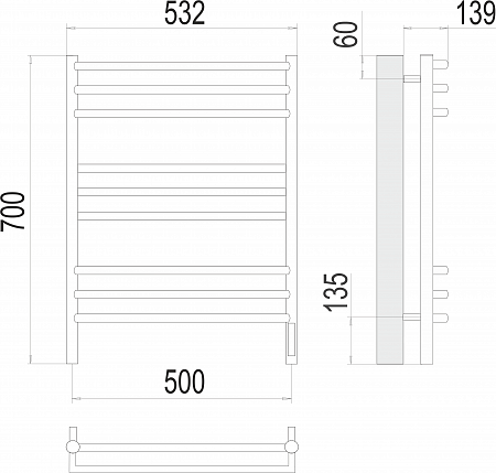 Прато П9 500х700 электро (sensor quick touch) Полотенцесушитель  TERMINUS Шахты - фото 3