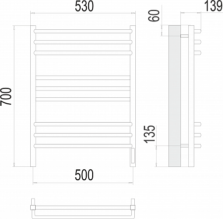 Соренто П9 500х700 электро (sensor quick touch) Полотенцесушитель  TERMINUS Шахты - фото 3