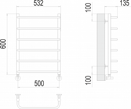 Стандарт П6 500х600  Полотенцесушитель  TERMINUS Шахты - фото 3