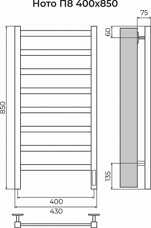 Ното П8 400х850 Электро (quick touch) Полотенцесушитель TERMINUS Шахты - фото 3