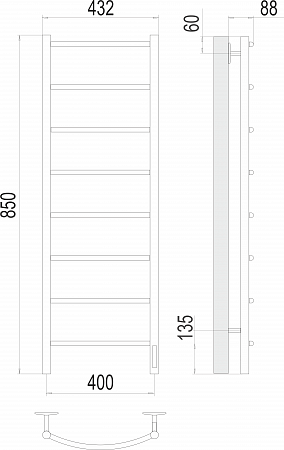 Классик П8 400х850 Электро (quick touch) Полотенцесушитель  TERMINUS Шахты - фото 3