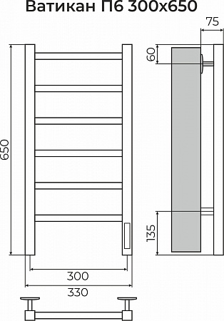 Ватикан П6 300х650 Электро (quick touch) Полотенцесушитель TERMINUS Шахты - фото 3