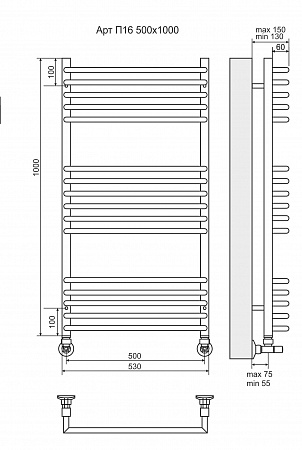 Арт П16 500х1000 Полотенцесушитель  TERMINUS Шахты - фото 3