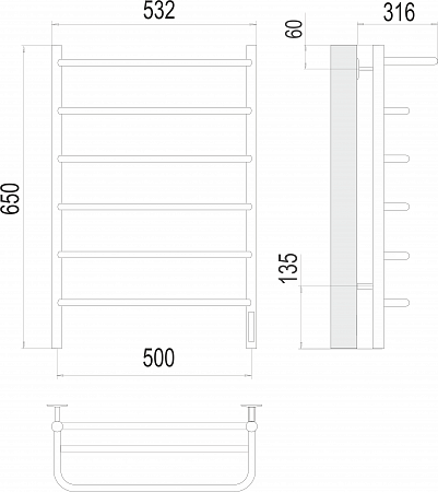 Полка П6 500х650 Электро (quick touch) Полотенцесушитель  TERMINUS Шахты - фото 3